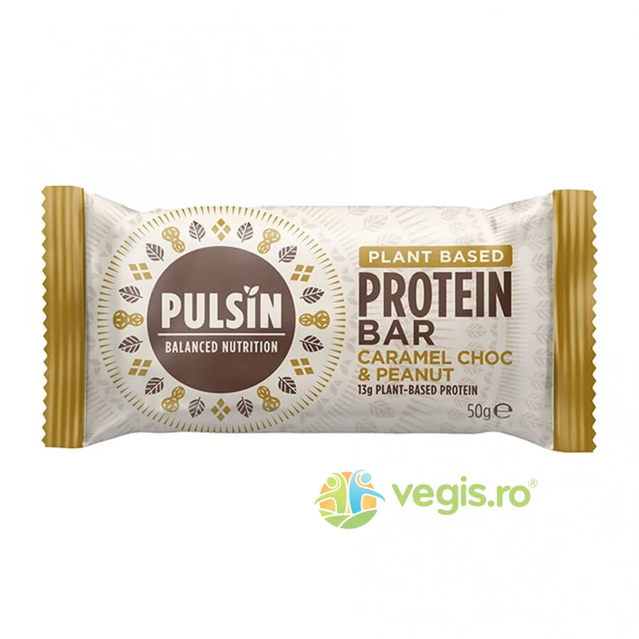 Baton Proteic cu Caramel, Ciocolata si Arahide fara Gluten, 50g | Pulsin