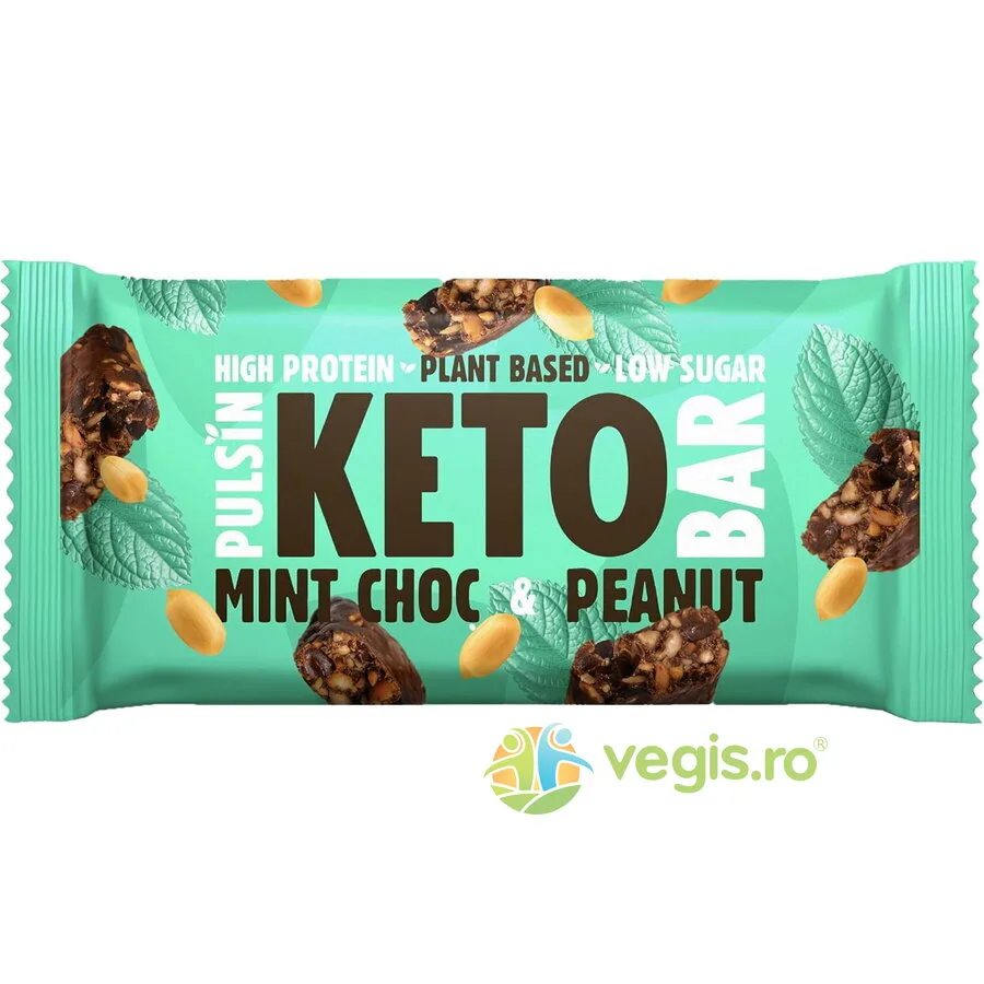 Baton Proteic Keto cu Ciocolata, Menta si Arahide fara Gluten, 50g | Pulsin