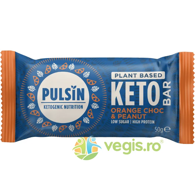 Baton Proteic Keto cu Ciocolata, Portocale si Arahide fara Gluten, 50g | Pulsin